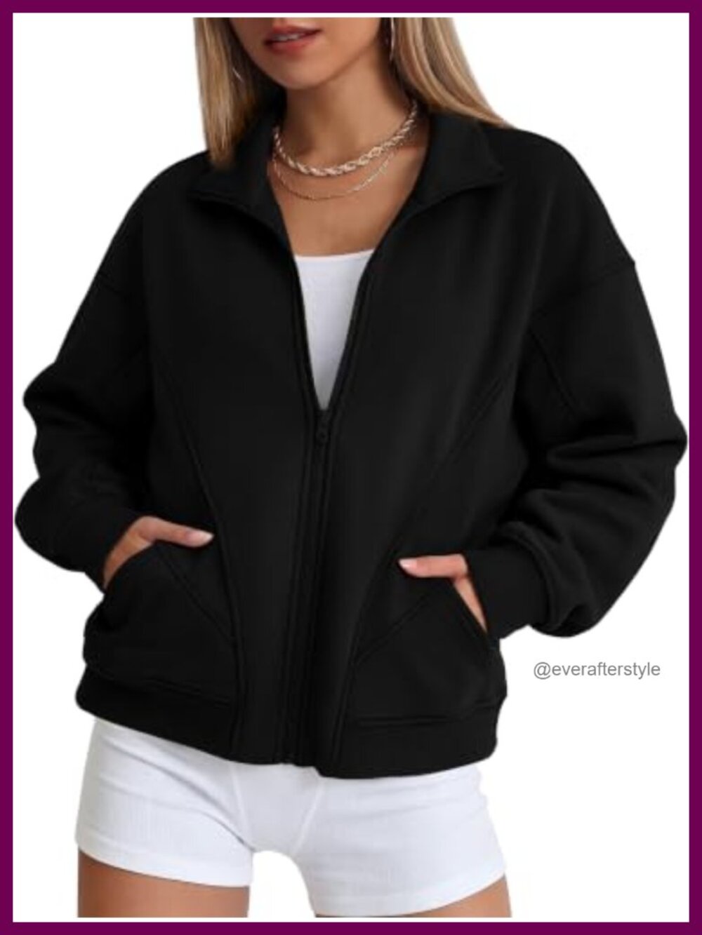 Oversized Fleece Zip Up Sweatshirt Jacket Batwing Sleeve Collared